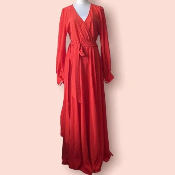 MEGHAN LA long sleeve flowyMaxi Dress in color flame - Picture 10 of 10